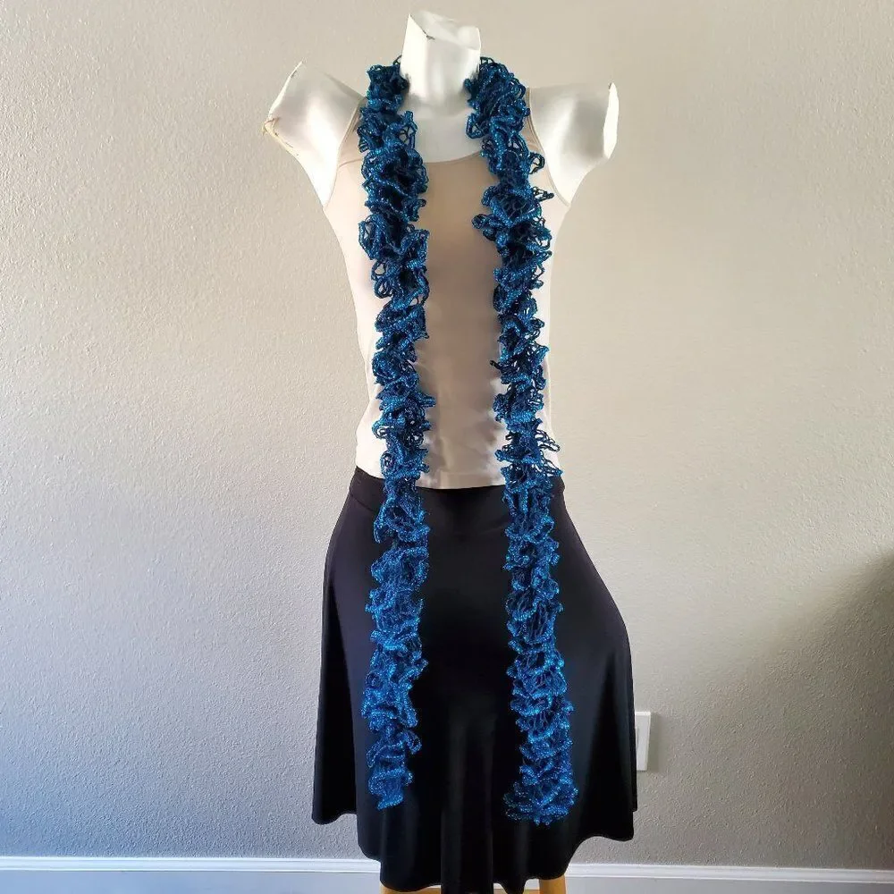 BOGO Scarf Sale - Hand Crafted long crochet blue ruffle scarf